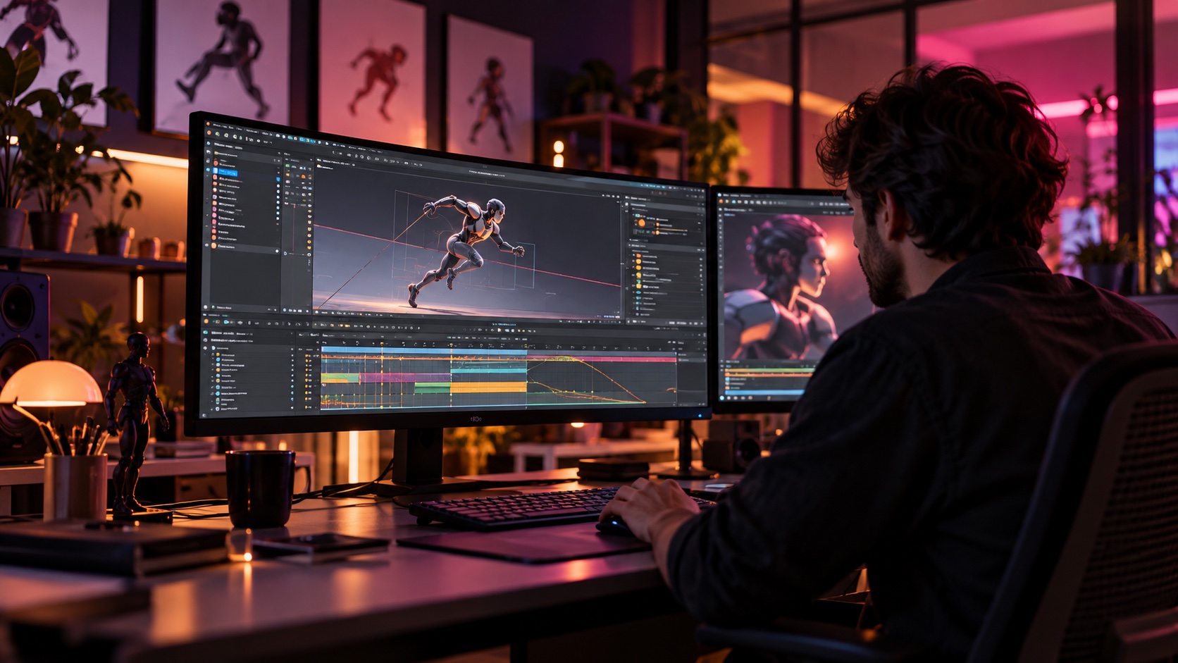 3D-Visualisierung & Animation – Ablauf Animator prüft Bewegung und zeitlichen Ablauf einer Szene