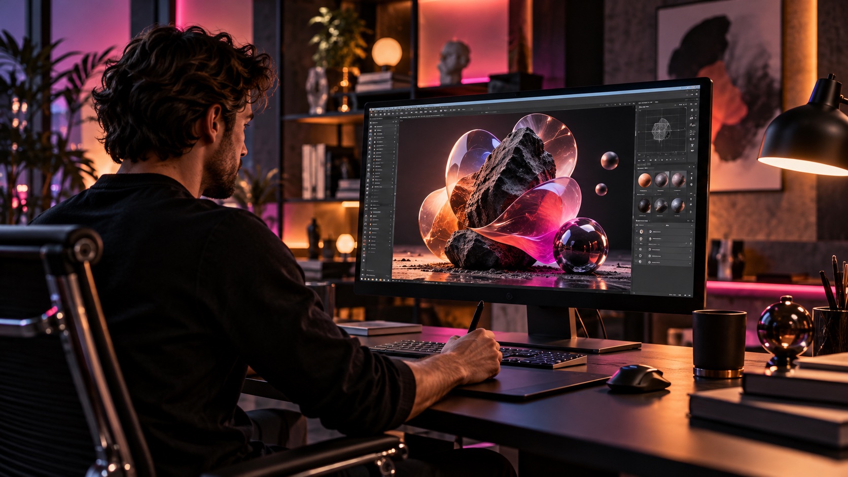3D-Visualisierung & Animation – Überblick 3D-Gestalter arbeitet an einer Produktvisualisierung