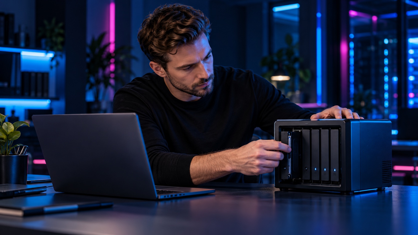 IT-Fachperson überwacht die Sicherung von Unternehmensdaten
