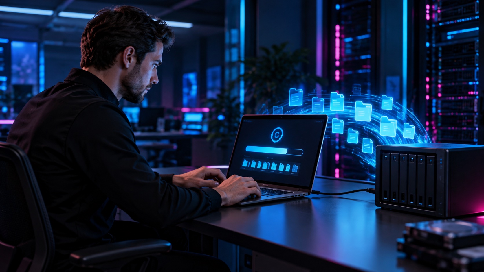 IT-Fachperson prüft die Wiederherstellung gesicherter Daten
