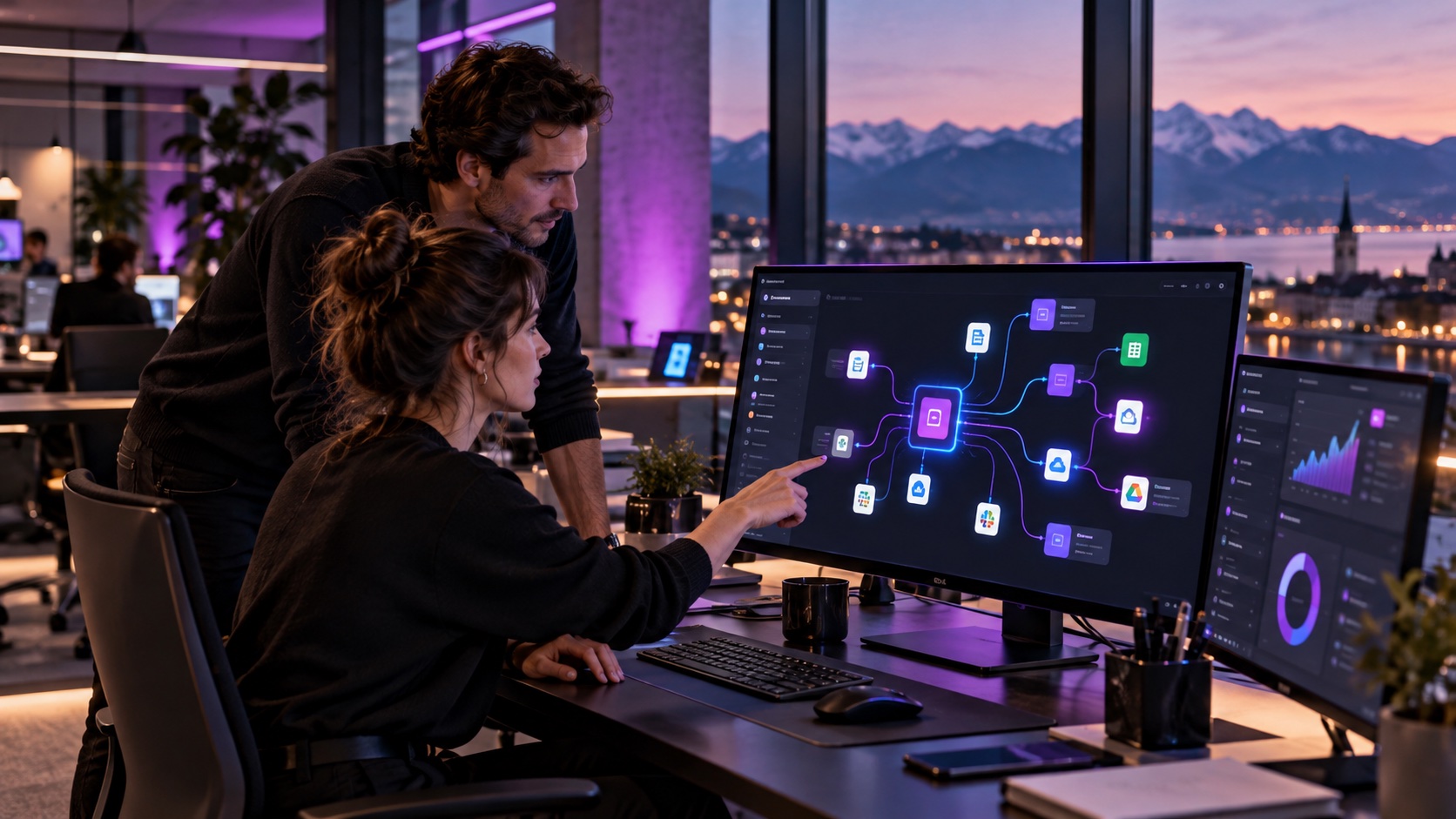 Darstellung verbundener Anwendungsschritte eines KI-Workflows