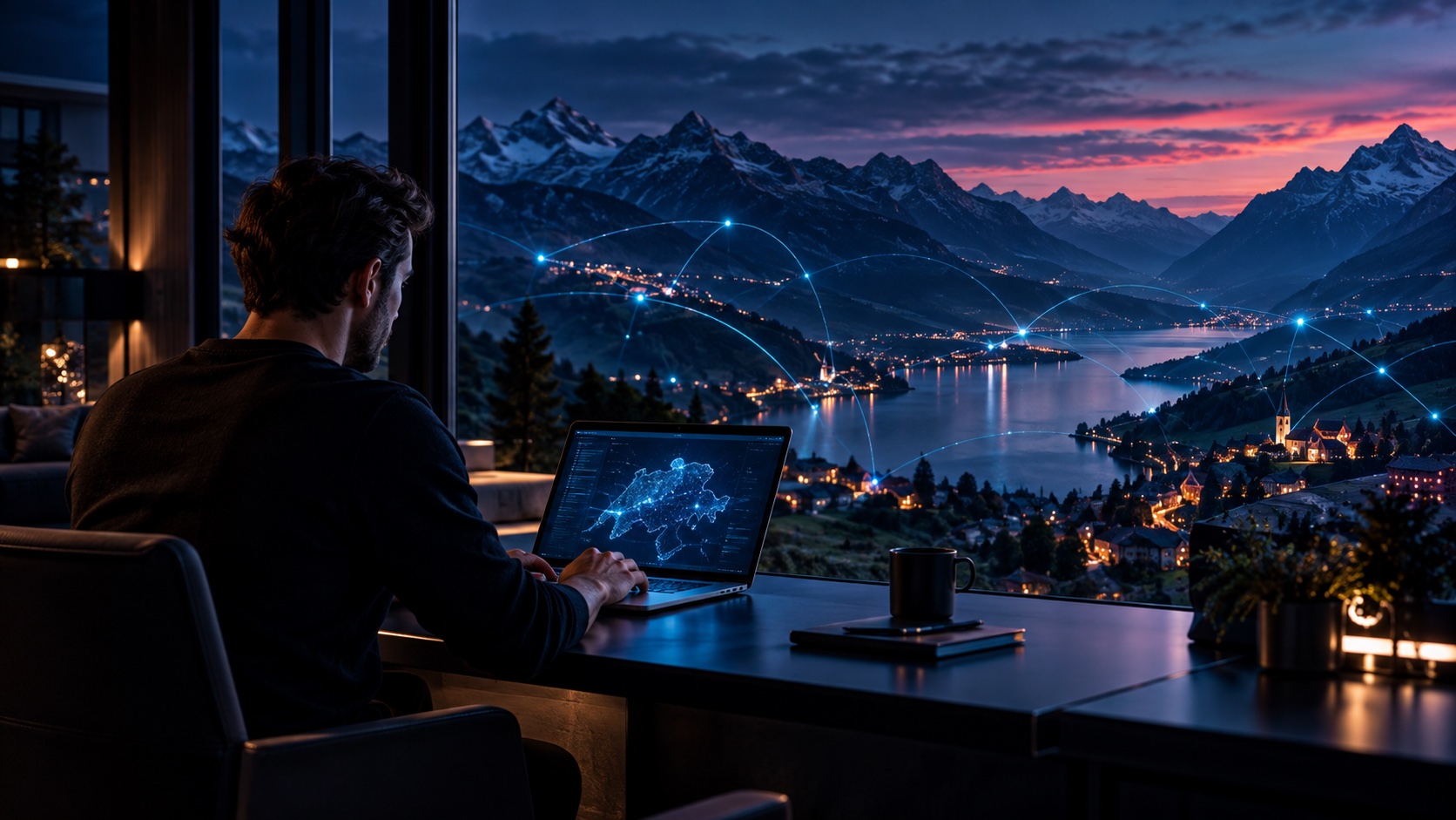 Digitale Sicherheitsbetreuung mit Blick auf eine alpine Unternehmensregion