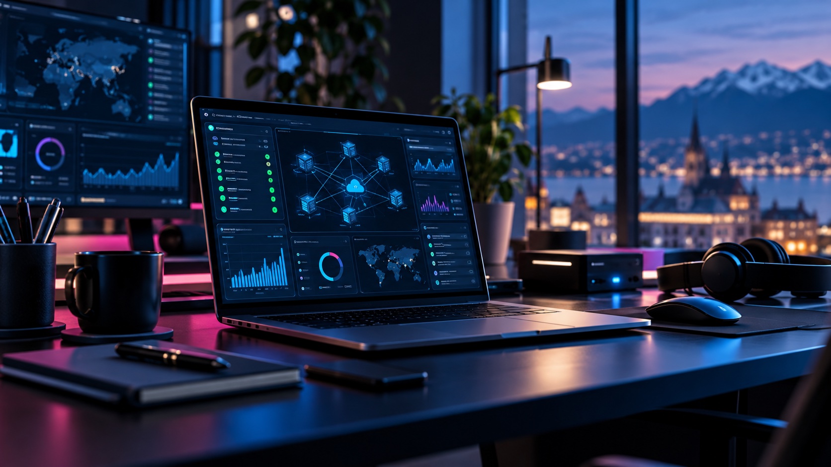 Laptop mit Diagnoseansichten für Fernsupport
