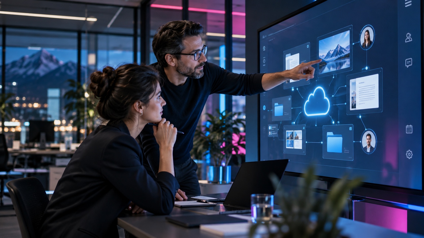 Zwei Personen planen eine gemeinsame digitale Arbeitsumgebung