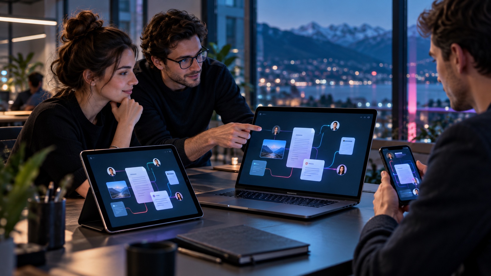Laptop, Tablet und Smartphone für gemeinsame digitale Arbeit