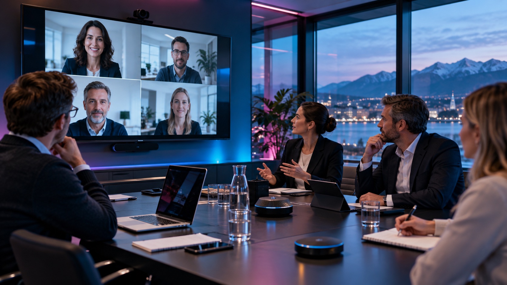 Hybride Teambesprechung mit Videokonferenz