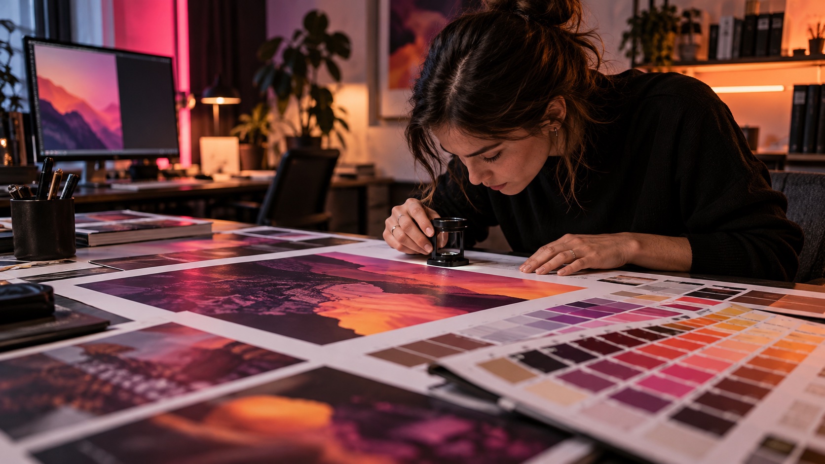 Printdesign & Werbematerial – Ablauf Prüfung von Druckmustern und Farben mit einer Lupe